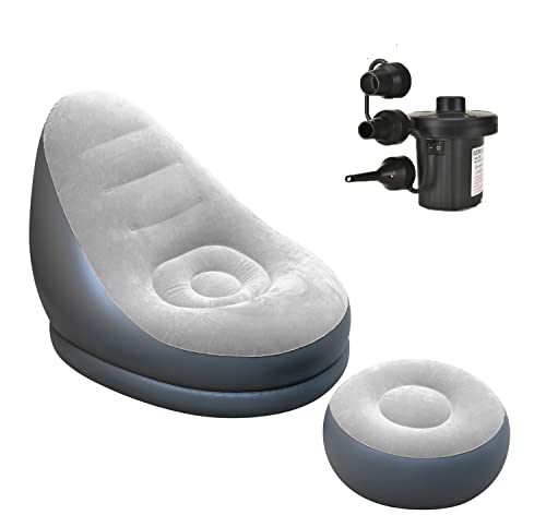 VUIAIUEIA Inflatable Lounge Chair with Ottoman Blow Up Chaise Lounge Air Chair Lazy Sofa Set (Grey)