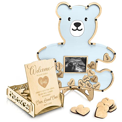 Baby Shower Guest Book Alternatives - We Can Bearly Wait Baby Shower Decorations For Boy- Teddy Bear Baby Shower Decorations - Centerpiece - Woodland Baby Shower Ultrasound Photo Frame (Blue)