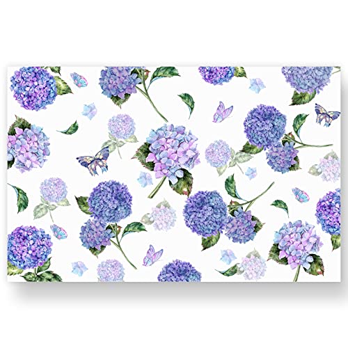 AnyDesign 50 Pack Hydrangea Butterfly Paper Place Mats Blue Purple Watercolor Flower Disposable Placemats Seasonal Summer Decorative Paper Table Mats for Wedding Dinner Table Setting, 11 x 17 Inch