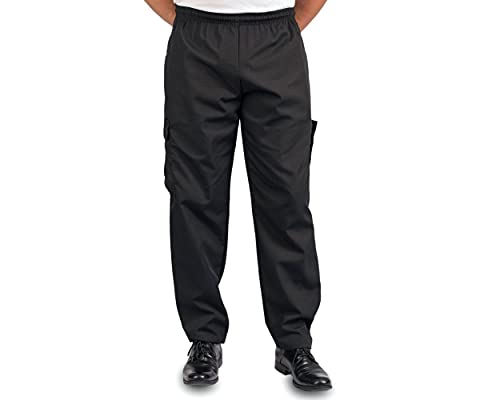 KNG Black Chef Pants for Men and Women  Baggy Black Cargo Pants with Drawstring and Elastic Waist - Food Service Chef Uniform for Restaurant Kitchen Workers - XL