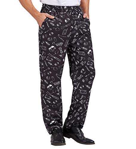 Nanxson Men's Baggy Chef Pants, Printed Work Pants with Elastic Waist Restaurant Kitchen Uniforms CFM2013 (Printed, Large)