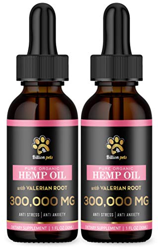 Billion Pets 300,000mg - Hemp Oil for Dogs and Cats - Stress and Anxiety Relief - Organic Calming Drops - Pain and Inflammation (2 Pack)