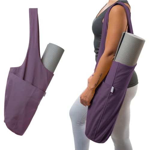 Yogiii Yoga Mat Bag | The ORIGINAL YogiiiTote | Yoga Mat Carrier Tote Sling w/Large Side Pocket & Zipper Pocket | Fits Most Size Mats (Imperial Purple)