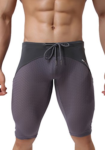 BRAVE PERSON Men's Fashion Breathable Mesh Elastic Training Shorts Swim Trunks Beach Pants 2240 (L: 30"-35'', Gray)