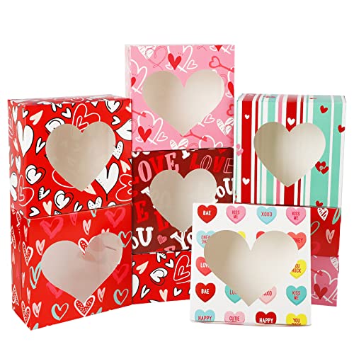 SUPERLELE Valentine's Day Bakery Cookie Boxes, 30 Packs with 6 Patterns Treat Boxes with Window Cupcake Box for Packaging Party Gifts, Decorating School Parties Bakery Holiday Pastries