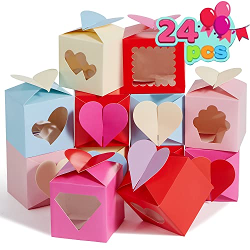 JOYIN 24 Pcs Valentines Day Bakery Treat Boxes Valentines Cupcake Boxes Valentines Cookie Boxes with Window for Holiday Pastries, Doughnut, Cookie, Cupcakes, Brownies, Truffles Gift Giving