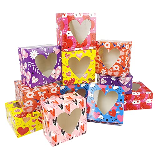 24 Valentines Day Boxes, Heart-shaped Transparent Window Gift Box, Premium Valentines Day Treat Boxes for Kids & Perfect for Holiday Pastries Doughnut and Cookie Boxes, Brownies, Cupcake, Gift Giving