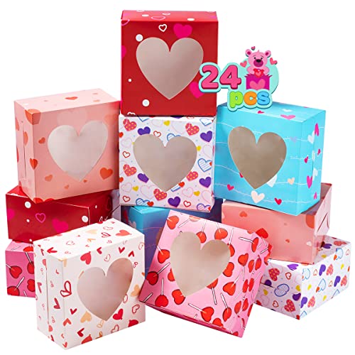 JOYIN 24 Pcs Valentines Day Bakery Treat Boxes Valentines Cupcake Boxes Cookie Boxes with Window for Holiday Pastries, Doughnut, Cookie, Cupcakes, Brownies, Truffles Gift Giving