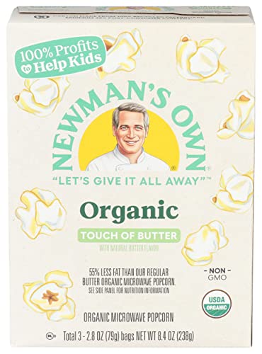 Newman's Own Organic Pop's Corn Microwave Popcorn, Light Butter, 3 Count (Packaging May Vary)