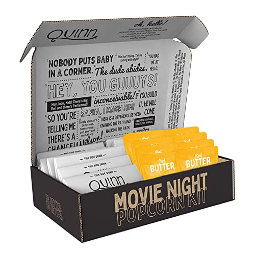 Quinn Movie Night Organic Microwave Popcorn Kit, Real Butter & Sea Salt (8) Gift Pack, Non-GMO, Gluten Free, Gourmet Popcorn Kernels (8 Bags)