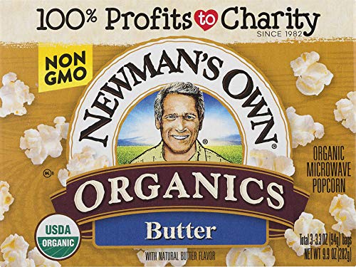 Newman's Own Organics Pop's Corn, Organic Microwave Popcorn, Butter, 3-Count, 9.9-Ounce Boxes (Pack of 12)
