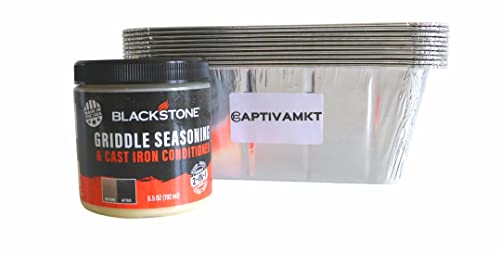 Griddle Seasoning and Conditioner, Cast Iron Grill Oil & CAPTIVAMKT Drip Pan Liners, Grease Cup Liners (Griddle Seasoning and Conditioner/Grease Pans) Cast Iron Conditioner, BBQ Cleaning Kit Bundle