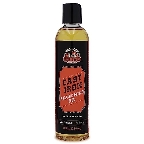 Heritage Products Cast Iron Seasoning Oil - Low-Smoke, Hi Temp All-Natural Skillet Conditioner for Dutch Oven, Griddle, Camp Grill  Cleans, Protects Cast Iron Cookware with Avocado Oil