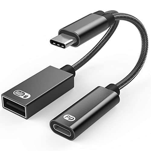 AuviPal 2-in-1 USB Type C to USB Adapter (OTG Cable + Power Cable) for Steam Deck, Switch, Chromecast Google TV, MacBook, iPad, 3D Printer, Samsung Galaxy S20 S21 S22, Google Pixel and More - Black