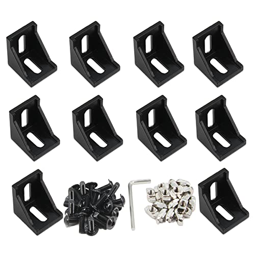 Befenybay 10PCS Extruded Aluminum Profile 4040 Corner Bracket Right Angle with Screws for 8mm Slot Aluminum Extrusion Profile 4040 Series (4040-Black-10 with Screws)