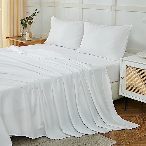 ILAVANDE White Queen Sheets Set 4 Piece,Hotel Luxury Super Soft 1800 Series Microfiber Queen Bed Sheets Set-Wrinkle Free & Breathable-14" Deep Pocket Sheets for Queen Size Bed(Queen,White)