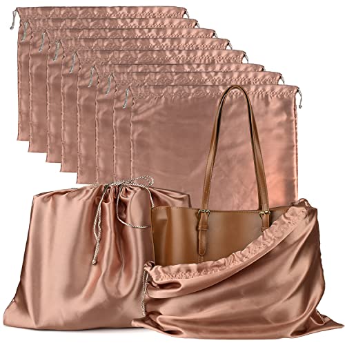 HAMBOLY Satin Bags 10 Pack Dust Cover Storage Pouch with Drawstring Closure for Packaging Handbags Purses Pocketbooks Shoes Boots, Rose Gold (23 x 19 in)