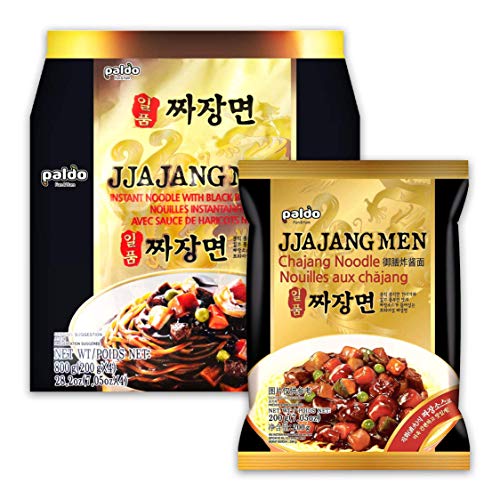 Paldo Fun & Yum Ilpoom Jjajangmen Noodles, Pack of 4, Traditional Brothless Chajang Ramen with Savory & Sweet Black Bean Sauce, Oriental Style Korean Ramyun, Soupless K-Food, 200g x 4