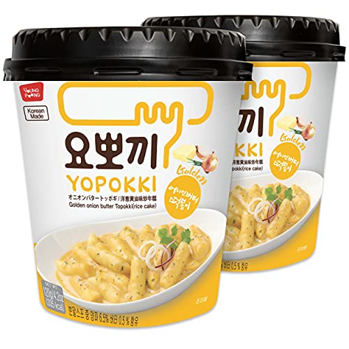 Yopokki Onion Butter Tteokbokki Cup I Korean Topokki Instant Retort Rice Cake (Cup of 2, Onion Butter Flavored Sauce) Korean Snack