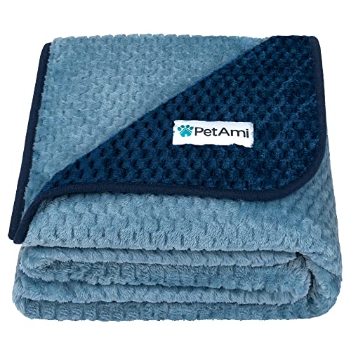 PetAmi Waterproof Dog Blanket, Leakproof Puppy Blanket for Medium Large Dogs, Furniture Sofa Couch Cover Protector, Fleece Pet Throw Indoor Cat Kitten, Reversible Washable Soft Plush, 40x60 Navy Blue