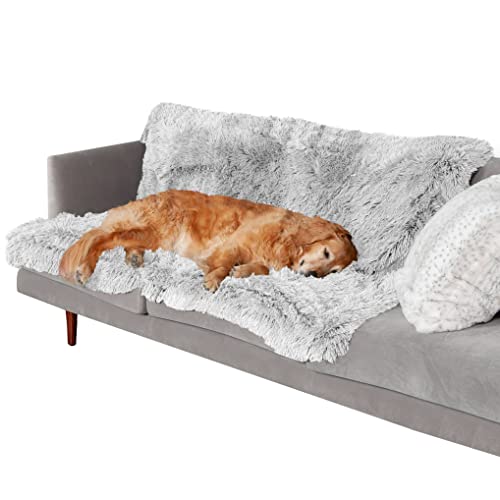 Furhaven XL Waterproof Calming Plush Long Faux Fur & Velvet Dog Blanket, Washable - Mist Gray, Extra Large