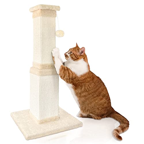 AGYM Cat Scratching Post, 32 Inch Large Cat Scratch Post for Cats and Kittens, Nature Sisal Modern Cat Scratcher for Indoor Cats, Protect Your Furniture and Exercise Cats, Beige