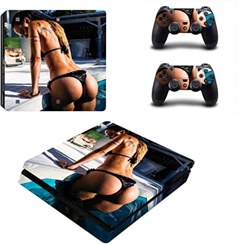 Vanknight PS4 Slim Console Controllers Skins Set Hot Girl Vinyl Sticker Decal Wrap Sexy Girl