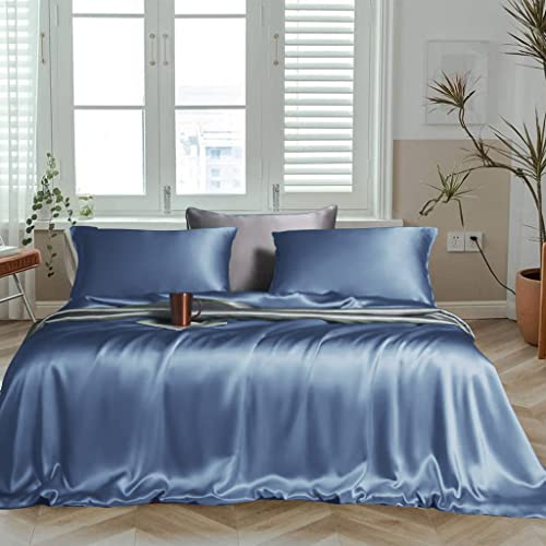 LINENWALAS 100% Eucalyptus Only Flat Sheet, Tencel Soft Silky Cooling Top Sheets King Size, Lyocell Breathable Flat Bedsheet for Hot Sleepers (Bahamas Blue/King)