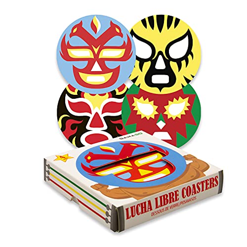 GAMAGO Lucha Libre Coasters - Set of 4- Funny Coasters - Fun for Decorations - Coasters for Drinks - Great Party Bar & Gift Idea,5"