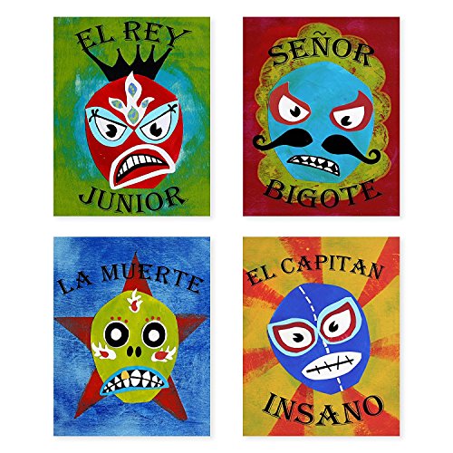 Lucha Libre, Luchador Collection, Set of 4 05x07 Inch Print, Kids Wall Decor, Lucha Libre, Wall Decor, playroom Decor, Nursery Decor, Room Decor for Boys, Lucha Libre Posters, Mexican Lucha