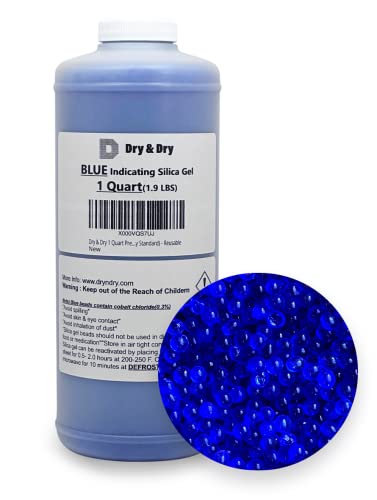 Dry & Dry 1 Quart Premium Blue Indicating Silica Gel Beads in Round Bottle with Air Tight Cap(Industry Standard) - Reusable