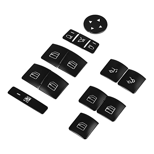 A ABSOPRO Window Switch Button Trim Cover Sticker Interior Door Armrest Window Lift Switch Cover for Benz a B Class 13-17 (Set of 14) Black