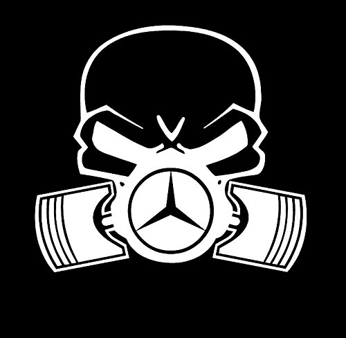 Makarios LLC Mercedes Skull Pistons mask Decal Vinyl Sticker Cars Trucks Vans Walls Laptop MKR| White |5.5 x 5|MKR307