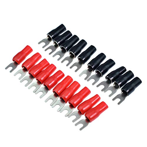 Conext Link 20pcs Barrier Spade Fork Terminal Connector 4 GA AWG Gauge Crimp Red Black Boot 16554