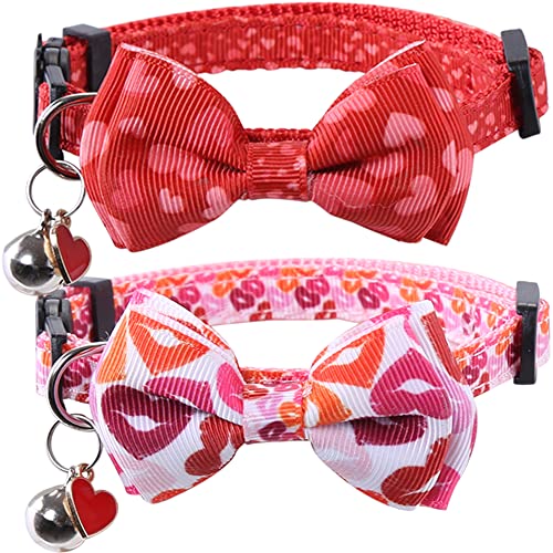 Lamphyface Valentine's Day Cat Collar Breakaway with Cute Bow Tie and Bell for Kitty Adjustable Safety Love Heart