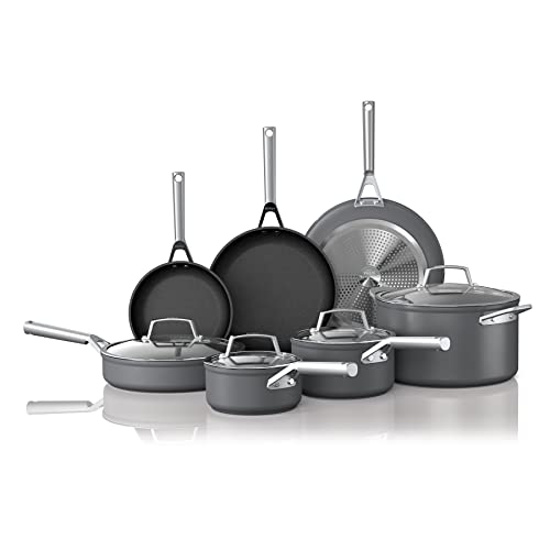 Ninja C39800 Foodi NeverStick Premium 12-Piece Cookware Set, Hard-Anodized, Nonstick, Durable & Oven Safe to 500F, Slate Grey