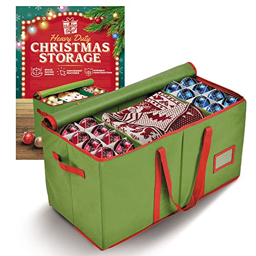 Holiday Cheer Premium Christmas Ornament Storage  Christmas Storage Container Perfect for Holiday Decorations and Ornament Storage Box  Fits 128 Holiday Ornaments  Tear-Proof Fabric
