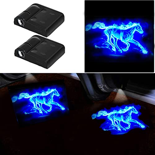Car Door Lights Logo Projector, 2PCS Car Door Projector Lights Welcome Courtesy Ghost Shadow Lamp Fit for All Car Models by FLYEEGO (Blue Horse)