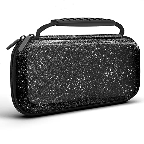 homicozy Glitter Carrying Case Compatible with Nintendo Switch OLED & Switch Console,Black Protective Hard Travel Case Shell Pouch for Nintendo Switch Console/Accessories,Switch Gaming Case for Girls