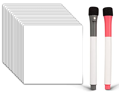 Reusable Dry Erase Sticky Notes 4x4 inches 15-Pack Small White Boards for Lists, Reminders, Label, and Decals Sticks to Any Surface Refrigerator, Desk, Computer, & Wall, 2-Magnetic Dry Erase Markers,