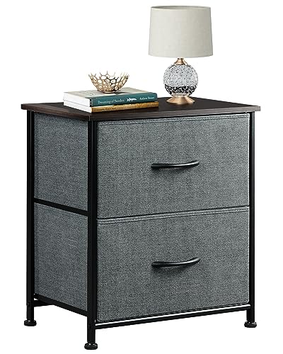 WLIVE Nightstand, 2 Drawer Dresser for Bedroom, Small Dresser with 2 Drawers, Bedside Furniture, Night Stand, End Table with Fabric Bins for Bedroom, Closet, Entryway, Nursery, College Dorm, Dark Grey