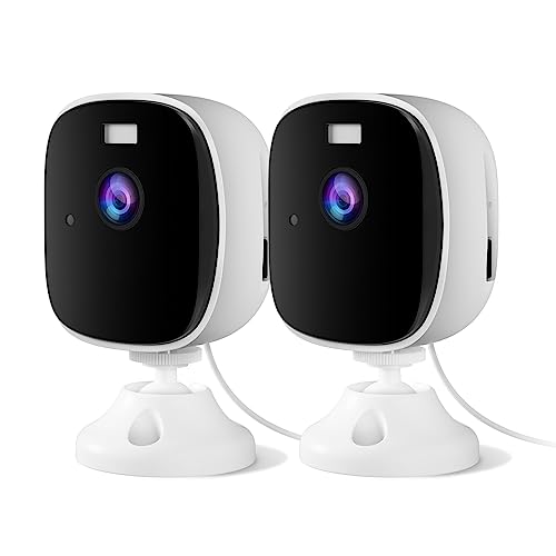 Rraycom 2pc Mini WiFi Home Security Cameras System-2K HD Indoor Camera with Playback, AI Motion Detection, Color Night Vision, Two-Way Audio, Cloud&SD Storage, Compatible with Alexa&Google Assistant