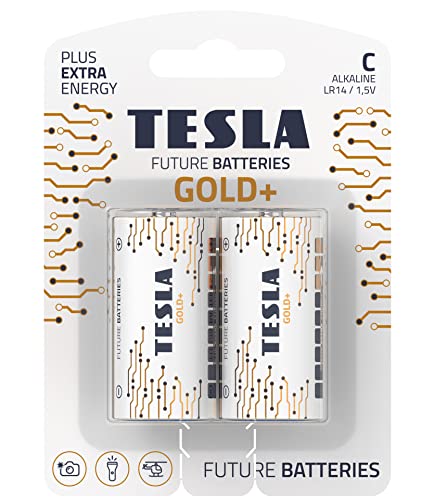 TESLA BATTERIES C GOLD+ ( LR14 / BLISTER FOIL 2 PCS ) Maximum Power Alkaline Batteries, 10 Year Shelf Life, A Long-lasting Battery Life, Leak-free