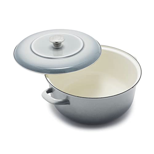 Merten & Storck German Enameled Iron, Round 5.3QT Dutch Oven Pot with Lid, Cloud Gray