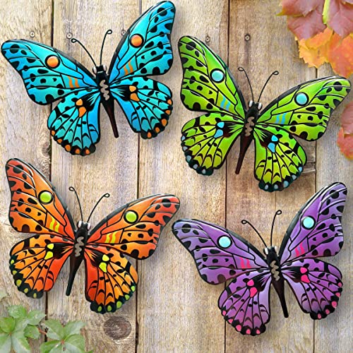 Metal Butterfly Wall Decor - 9.5" Outdoor Fence Wall Art Decor, Hanging for Garden Yard Living Room Bedroom Patio Balcony,Gift for Family Friends(4 Pack)