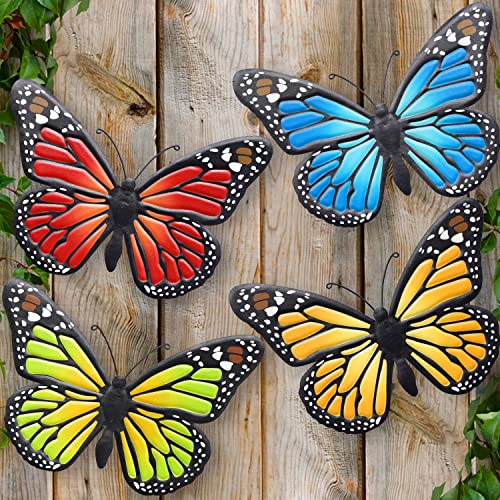 EOORAU Metal Butterfly Wall Art Outdoor Decor - 4 Pack 9.8in Butterflies Wall Sculpture Hanging Decor for Home Yard Patio Garden Decoration (4 Colors)