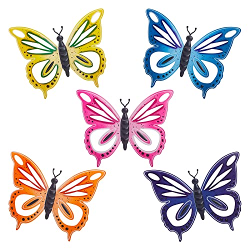 Okuna Outpost 5 Colorful Metal Butterfly Wall Decor for Patio, Porch, Garden, Kitchen Hanging Decorations (9.4 x 7.5 Inches)