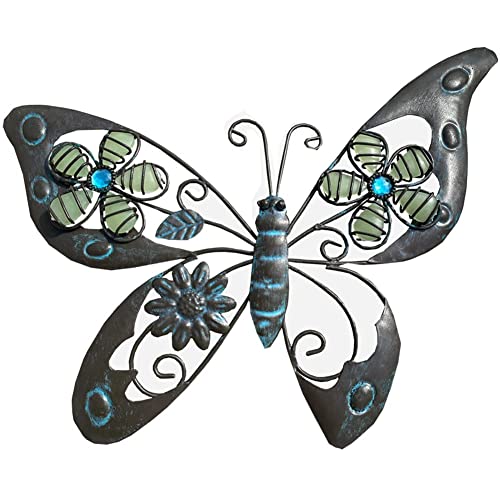 Large Metal Butterfly Wall Decor 14'' Metal Vintage Butterfly Hanging Outdoor Sculpture Indoor Outside Natural Animal Theme Metal Wall Art Decor for Bathroom Living Room Patio Yard Fence Wall Decorations