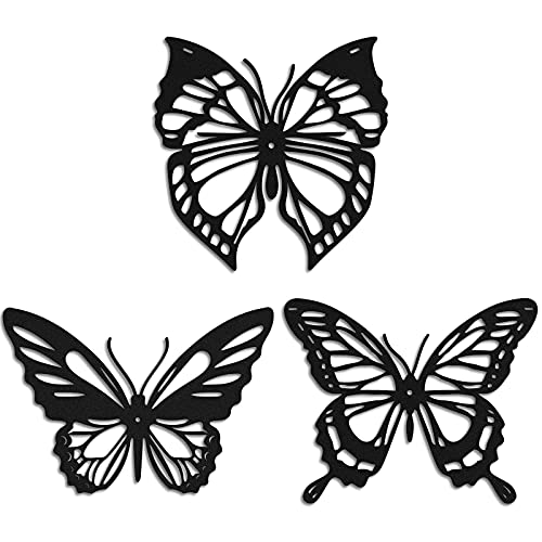 3 Pcs Butterfly Metal Wall Decor Dragonfly Hummingbird Butterfly Metal Wall Art Hanging Wall Decor for Modern Farmhouse Rustic Home Living Room Bathroom Indoor Outdoor Decor (Black, Graceful Style)