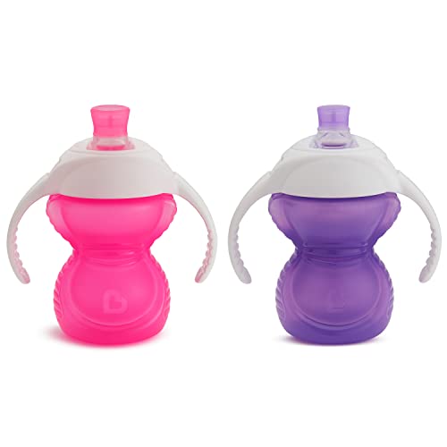 Munchkin Click Lock Bite Proof Trainer Cup, 7 Ounce, 2 Pack, Pink/Purple